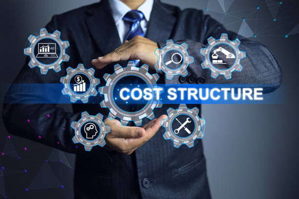 Businessman entrepreneur analysis the cost structure on gear produce process include factor such as production, staff employee, research and development, maintenance transportation and advertising.
