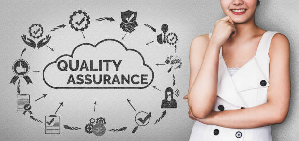 Quality Assurance and Quality Control Concept - Modern graphic interface showing certified standard process, product warranty and quality improvement technology for satisfaction of customer.