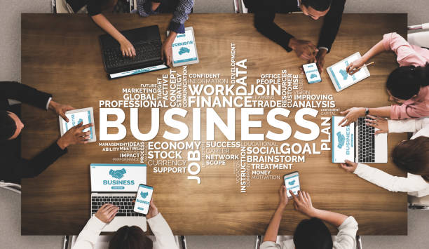 Image14 Business Commerce Finance and Marketing Concept. Words cloud of keywords related to financial analysis, people management, target goal, business planning and stock market data.