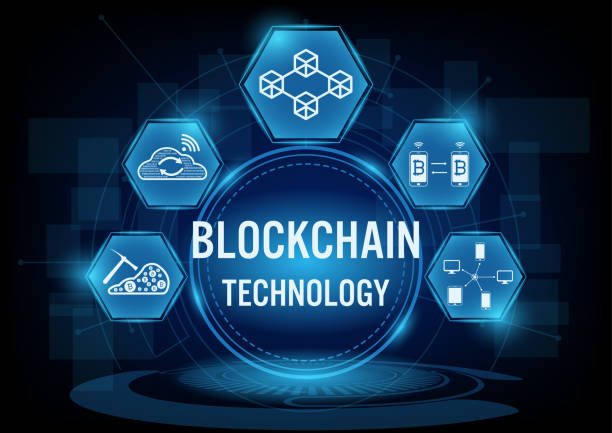 Blockchain technology concept with icons.Vector illustration.