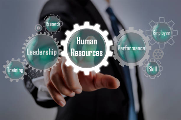 Human resources concept with manager in office touching screen